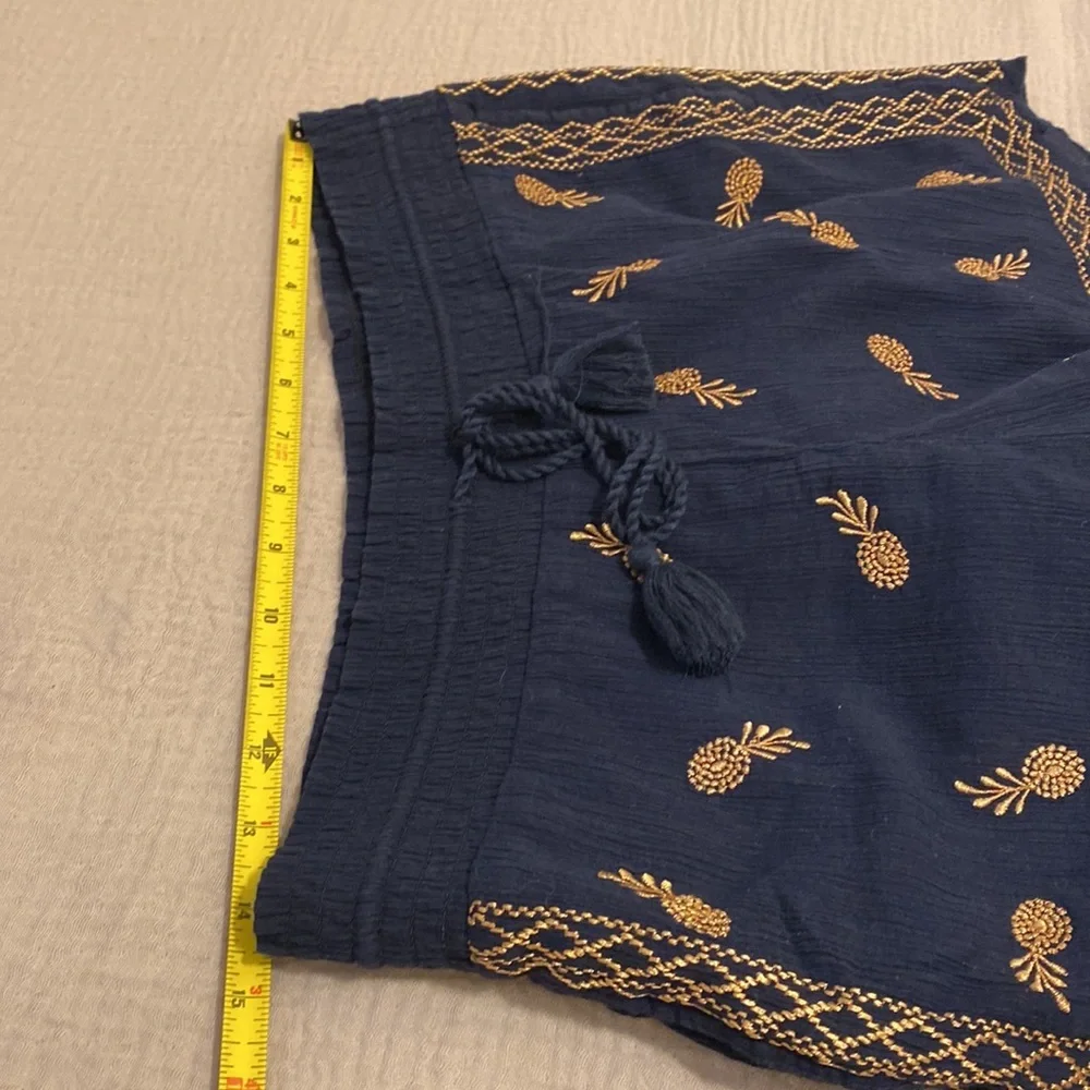 J. Crew Dark Blue Shorts with Tan Embroidery. Size S
